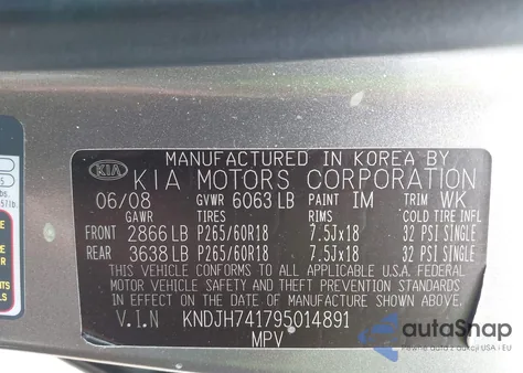 2009 Kia Borrego Ex V6 из США, поврежденный, VIN KNDJH741795014891